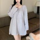 V-neck Tie-up Detail Ribbed Sweater Dress Purple - One Size