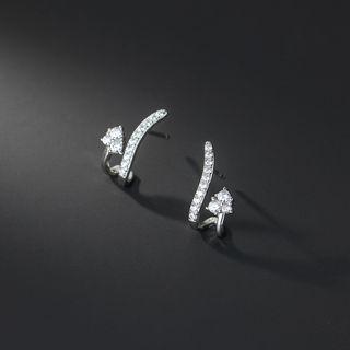 Rhinestone Sterling Silver Cuff Earring 1 Pair - S925 Silver - Silver - One Size