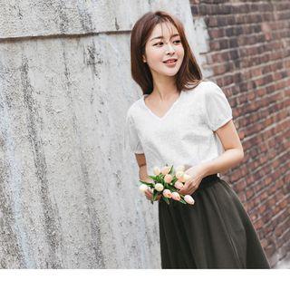 Short Sleeve V-neck Lace Top