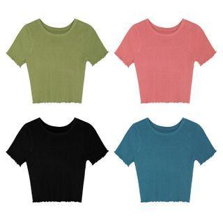 Lettuce Edge Short-sleeve Cropped Knit Top