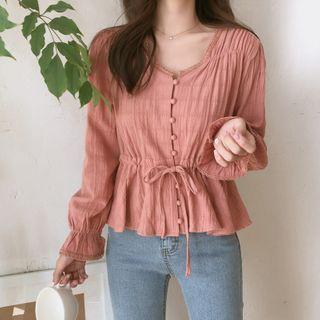 Long-sleeve Drawstring-waist Blouse
