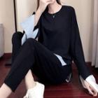 Set: Striped Panel Pullover + Plain Slim Fit Pants