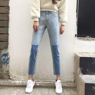 Color Panel Raw Hem Jeans