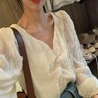Long-sleeve V-neck Ruched Blouse