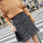 Tweed Fringed-hem Mini Skirt