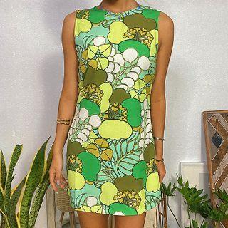 Sleeveless Print Cutout-back Mini Sheath Dress