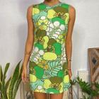 Sleeveless Print Cutout-back Mini Sheath Dress