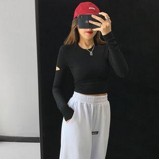 Cutout-sleeve Slim-fit Crop Knit Top