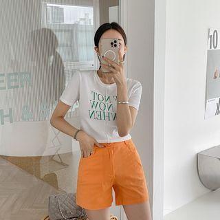 Letter Print Seam-trim Crop T-shirt