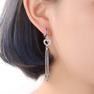 Rhinestone Fringed Heart Drop Earring 1 Pair - Copper Plated - Silver - One Size