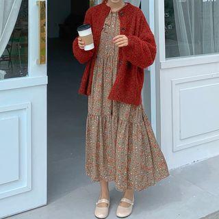 Long-sleeve Floral Midi Dress / Cardigan
