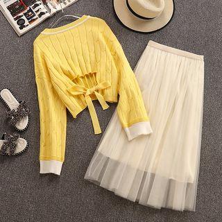 Set: Open-back Sweater + Midi Mesh Skirt