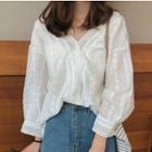 3/4-sleeve Chiffon Blouse White - One Size