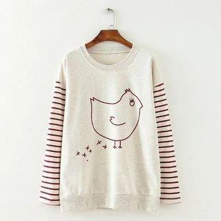Chick Print Striped Long-sleeve T-shirt