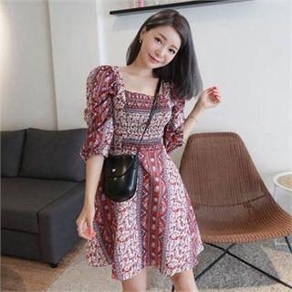 Square-neck Paisley Flare Dress