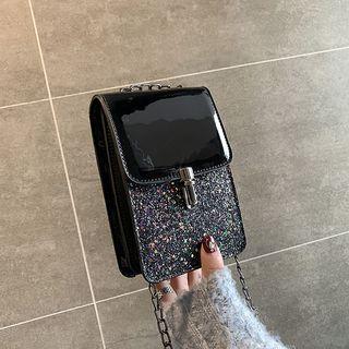 Faux Leather Glitter Panel Crossbody Bag