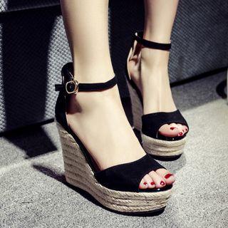 Genuine-leather Woven Wedge Sandals
