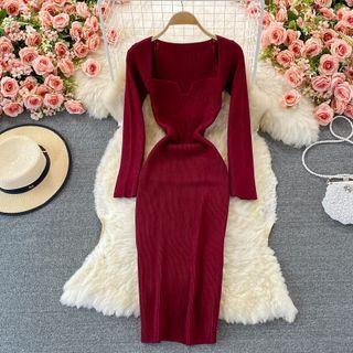 Square Neck Sheath Knit Dress