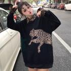 Leopard Print Collared Pullover
