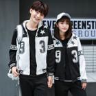 Couple Matching Set: Number Star Colour Block Hooded Jacket + Sweatpants
