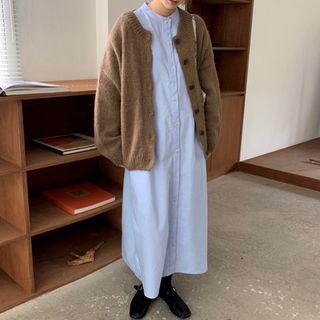 Long-sleeve Maxi Shirtdress / Button Cardigan