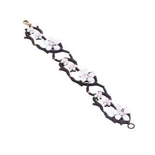 Fashion And Elegant Plum Blossom Irregular Imitation Pearl Enamel Bracelet Golden - One Size