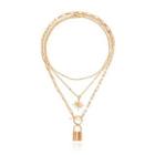 Star Lock Pendant Layered Alloy Necklace Gold - One Size
