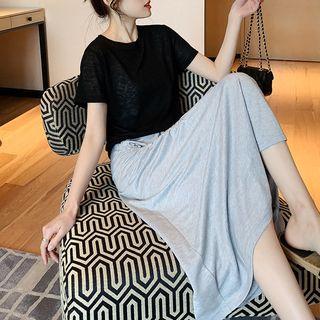 Set: Short-sleeve T-shirt + Drawstring Midi Skirt
