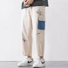 Contrast Pocket Printed Straight-cut Cropped Pants
