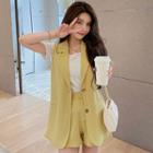 Notch Lapel Vest / Wide Leg Shorts / T-shirt / Set