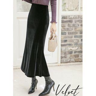 Velvet Long Mermaid Skirt Black - One Size