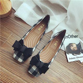 Square-toe Bow-accent Check Flats
