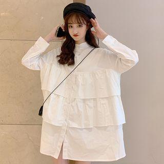 Long-sleeve Buttoned Mini Tiered Dress