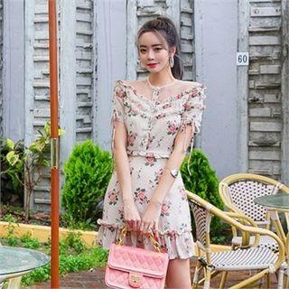 Sheer Yoke Floral Print Dress