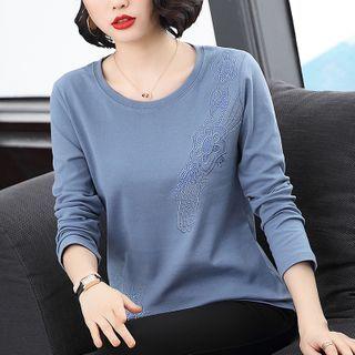 Embroidered Rhinestone Long-sleeve T-shirt