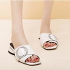 Faux Leather Rhinestone Hoop Accent Low Heel Sandals