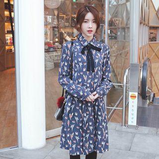 Pattern Midi Dress With Sash