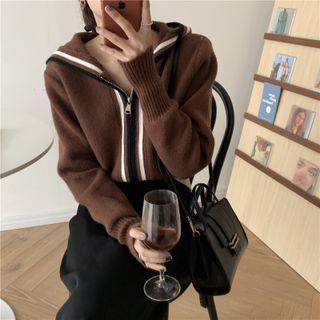 Hood Knit Zip Jacket Brown - One Size