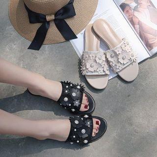 Flower Detail Mesh Slide Sandals