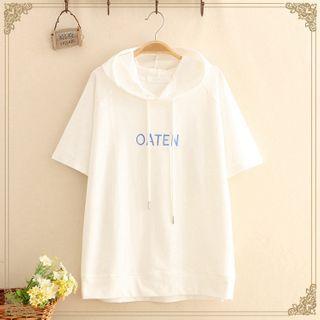 Embroidered Hooded Short-sleeve Top