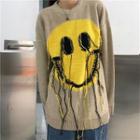 Distressed Printed Sweater As Shown In Figure - One Size