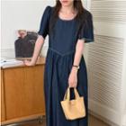 Short-sleeve Denim A-line Maxi Dress