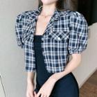Short-sleeve Plaid Shirt / Spaghetti Strap Mini A-line Dress / Set