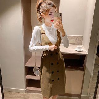 Double Breasted Midi A-line Pinafore Dress