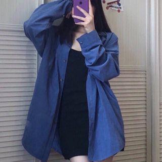 Plain Oversized Shirt / Spaghetti Strap Mini Sheath Dress