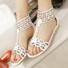 Faux Pearl Perforated Sandals