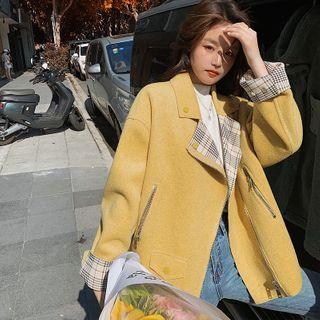 Plaid Panel Zipped Coat