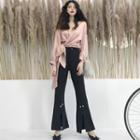 V-neck Long-sleeve Top Champagne - One Size
