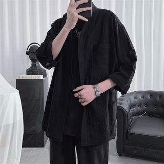 Mandarin Collar 3/4-sleeve Linen Shirt