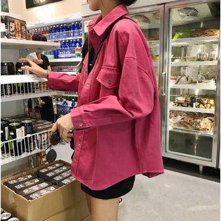Plain Loose-fit Denim Jacket Fushsia - One Size